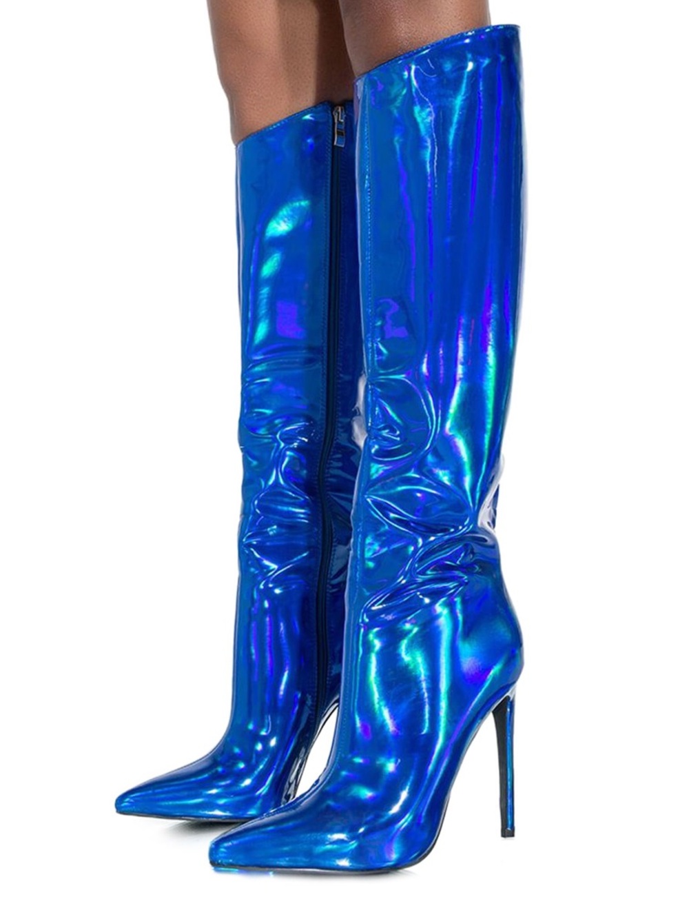 Azalea Wang holographic blue boots